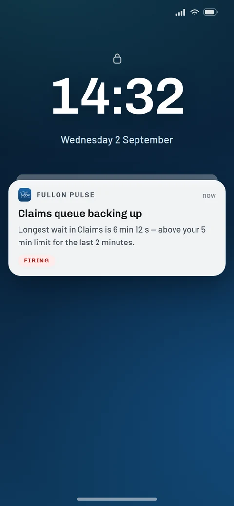 A Fullon Pulse alert arriving on a locked phone